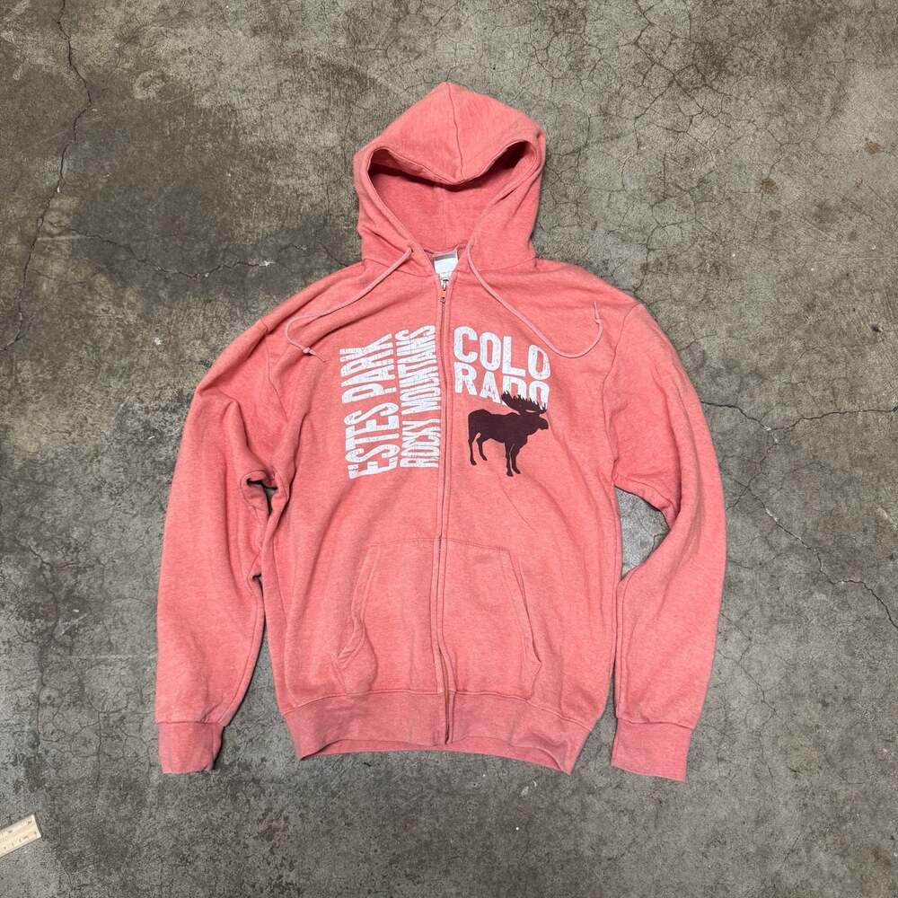 Teemax Estes Park Rocky Mountains Colorado Moose Pink Full Zip Hoodie Sweatshirt